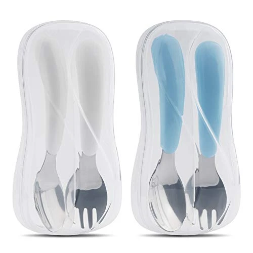 2 Set Toddler Utensils, Toddler Forks And Spoons, Stainless Steel Toddler Silverware Set, Designed For Self Feeding Flatware Set With Travel Carrying Cases BPA Free (White & Aqua) 3 2 Set Toddler Utensils, Toddler Forks And Spoons, Stainless Steel Toddler Silverware Set, Designed For Self Feeding Flatware Set With Travel Carrying Cases BPA Free (White & Aqua)