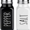 Salt And Pepper Shakers Set, Cute Glass Spice Shaker With Stainless Steel Lid, Black And White Kitchen Table Decor And Accessories For Counter, For Kitchen Wedding Gifts, 2.7oz Each