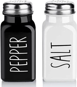 Salt And Pepper Shakers Set, Cute Glass Spice Shaker With Stainless Steel Lid, Black And White Kitchen Table Decor And Accessories For Counter, For Kitchen Wedding Gifts, 2.7oz Each