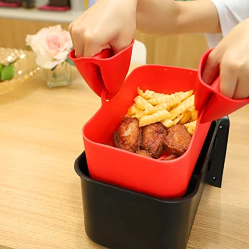 Cicano Air Fryer Silicone Pot For Ninja Dual Air Fryers, 5Pcs Set Reusable Liner Heat Resistance Silicon Bowls For Dual Basket Air Fryer, Microwave Red 6 Cicano Air Fryer Silicone Pot For Ninja Dual Air Fryers, 5Pcs Set Reusable Liner Heat Resistance Silicon Bowls For Dual Basket Air Fryer, Microwave Red - Image 4