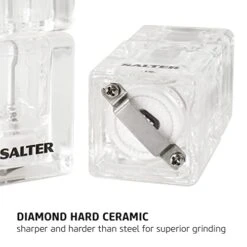 Salter 7605 CLXR Salt & Pepper Mini Grinder Set - Refillable Mills, For Travel, Camping, Caravans, Twist To Grind, 14 G Salt Crystals/7g Peppercorns, Square Design, Adjust Fine To Coarse, 9.7cm, Clear -KitchenAid Shop 4125WOgwnWL