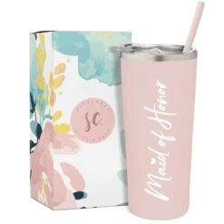 Maid Of Honor Cup | Vacuum Insulated Stainless Steel Tumbler | Will You Be My Maid Of Honor Travel Mug | For Maid Of Honor Proposal | Bridal Party | MOH (22 Ounce, Blush)