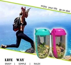 Alad Cup With Fork And Salad Dressing Holder, Lunch Salad Container Salad Container For Lunch Keep Fit Fresh Salad Meal Shaker Cup 2022 Portable Fresh Salad Cup To Go (green&blue-2pc) -KitchenAid Shop 412KyOP7x3L