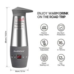 12V Car Kettle Boiler,Portable Electric Heater Cup,Travel Kettle Fast Water Boiler & Heater With Temperature Display Screen For Water, Coffee,Tea, And Milk,Best Gift For Road Trips, Gray