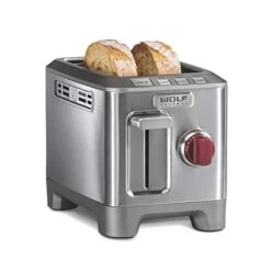 Olf Gourmet 2-Slice Extra-Wide Slot Toaster With Shade Selector, Bagel And Defrost Settings, Red Knob, Stainless Steel (WGTR152S)