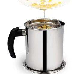 18/8 Stainless Steel Oil Storage Grease Keeper, Grease Strainer Pot Grease Container With Mesh Strainer (2.0 L)