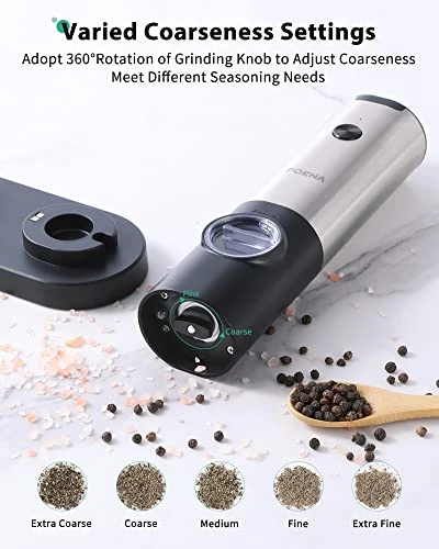 Electric Salt And Pepper Grinder Set, USB Rechargeable Salt & Pepper Mill With Double Charging Base, Refillable Spice Automatic Mill Shakers Set With Adjustable Coarseness & LED Light 6 Electric Salt And Pepper Grinder Set, USB Rechargeable Salt & Pepper Mill With Double Charging Base, Refillable Spice Automatic Mill Shakers Set With Adjustable Coarseness & LED Light - Image 4