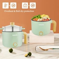 Ezin Electric Hot Pot With Steamer, 1.5L Non-stick Ramen Cooker, 2 In 1 Shabu Shabu Hot Pot, Multifunctional Cooker With Overheating Protection For Stew, Noodles, Green (Egg Rack Included) -KitchenAid Shop 412xVnC9x6L