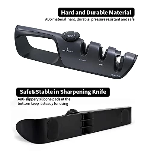 Knife Sharpeners,Professional Knife Sharpener, Kitchen Knife Sharpener With Adjustable Angle,3 Stages Sharpening Slot, Scissor, Coarse, Fine 7 Knife Sharpeners,Professional Knife Sharpener, Kitchen Knife Sharpener With Adjustable Angle,3 Stages Sharpening Slot, Scissor, Coarse, Fine - Image 5