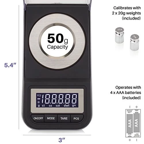 50g X 0.001 Grams, Premium High Precision Digital Milligram Scale, Includes Tweezers, Calibration Weights ,Three Weighing Pans And Case 4 50g X 0.001 Grams, Premium High Precision Digital Milligram Scale, Includes Tweezers, Calibration Weights ,Three Weighing Pans And Case - Image 2