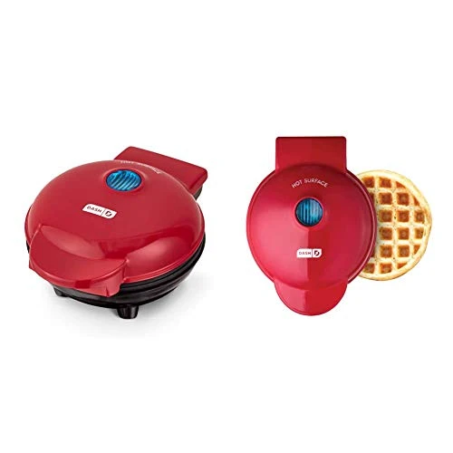 Dash Ash Mini Maker Portable Grill Machine + Panini Press - Red & DMW001RD Machine For Individual, Paninis, Hash Browns, & Other Mini Waffle Maker, 4 Inch, Red 3 Dash Ash Mini Maker Portable Grill Machine + Panini Press - Red & DMW001RD Machine For Individual, Paninis, Hash Browns, & Other Mini Waffle Maker, 4 Inch, Red