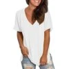 Meikosks Womens Summer Short Sleeve Shirt V Neck Tops Solid Color Basic Pullover Workout Blouses