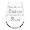 C & M Personal Gifts 17 Oz Stemless Wine Glass – Only The Best Sisters Get Promoted To Aunt Etched Water, Juice, & Wine Drinking Glass Made From Crystal Material For Women