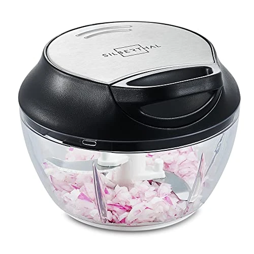 Mini Manual Stainless Steel Mincer With Lid And Scraper For Onions, Garlic, Herbs 3 Mini Manual Stainless Steel Mincer With Lid And Scraper For Onions, Garlic, Herbs