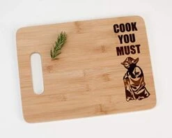Yoda Cook You Must Engraved Bamboo Wood Cutting Board With Handle Star Wars Foodie Gift