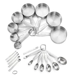 Measuring Cups And Spoons Set Of 21 Piece In 18/8 Stainless Steel, Heavy Duty 8 Measuring Cups, 7 Measuring Spoons, 1 Leveler & 5 Mini Measuring Spoons Ideal For Dry And Liquid Ingredients