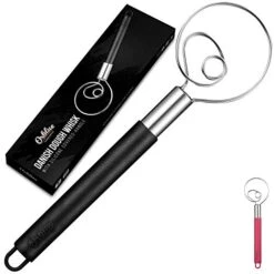 RBLUE Danish Dough Whisk With Silicone Covered-Handle, Stainless Steel Mixer, Black