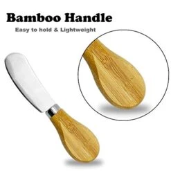 Cheese Spreaders With Bamboo Handle, 5 Inch Stainless Steel Butter Spreader, Deluxe Sandwich Cream Cheese Condiment Knives- 6Pieces -KitchenAid Shop 413aWDfqzvL