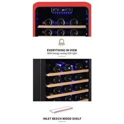 AWJ Wine Cellars Constant Temperature Wine Cabinet,Small Refrigerator 115 Liters,4℃-22℃ Mini Fridge,6-Layer Imported Beech Wood Shelf Three-Layer Glass + Low-E Coating -KitchenAid Shop 413bMObLghL