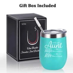 Auntie Christmas Birthday Gifts Wine Tumbler, Funny Birthday Mother's Day Gifts For Aunts From Nephew Niece, 12 Oz Auntie Sippy Cup Insulated Stainless Steel Wine Tumbler With Lid, Mint -KitchenAid Shop 413jJo0j9FL