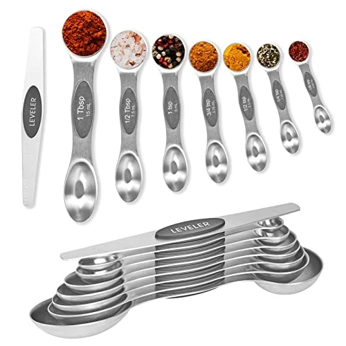 Measuring Spoons, Magnetic Measuring Spoons Set Of 8 Stainless Steel Dual Sided Teaspoon And Tablespoon Stackable With Leveler Fits In Different Spice Jars For Dry And Liquid Ingredients… (X1) 3 Measuring Spoons, Magnetic Measuring Spoons Set Of 8 Stainless Steel Dual Sided Teaspoon And Tablespoon Stackable With Leveler Fits In Different Spice Jars For Dry And Liquid Ingredients… (X1)
