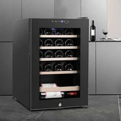 QLIGHA 62L Single Door Constant Temperature Wine Refrigerator, Independent Silent Wine Cabinet With Intelligent Control Panel And Glass Door, Wine Cabinet With Fridge Space 5-22℃, 85W