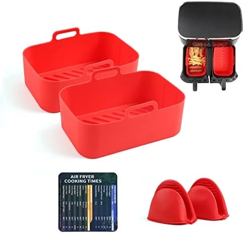 Cicano Air Fryer Silicone Pot For Ninja Dual Air Fryers, 5Pcs Set Reusable Liner Heat Resistance Silicon Bowls For Dual Basket Air Fryer, Microwave Red 10 Cicano Air Fryer Silicone Pot For Ninja Dual Air Fryers, 5Pcs Set Reusable Liner Heat Resistance Silicon Bowls For Dual Basket Air Fryer, Microwave Red - Image 8