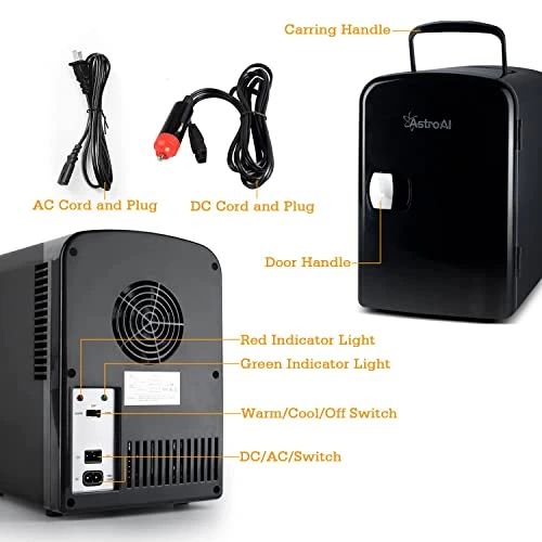 Mini Fridge Portable AC/DC Powered Thermoelectric System Cooler And Warmer 4 Liter/6 Can For Cars, Homes, Offices, And Dorms,Black (Renewed) 7 Mini Fridge Portable AC/DC Powered Thermoelectric System Cooler And Warmer 4 Liter/6 Can For Cars, Homes, Offices, And Dorms,Black (Renewed) - Image 5