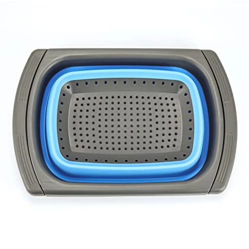 Over The Sink Collapsible Colander Kitchen Strainer Basket-Wash Vegetables And Fruits, Drain Cooked Pasta And Dry Dishes,6-Quart Capacity -Blue 4 Over The Sink Collapsible Colander Kitchen Strainer Basket-Wash Vegetables And Fruits, Drain Cooked Pasta And Dry Dishes,6-Quart Capacity -Blue - Image 2