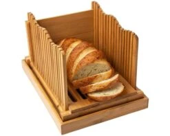 Bamboo Bread Slicer For Homemade Bread Loaf – Wooden Bread Cutting Board With Crumble Holder – Foldable, Adjustable And Compact Loaf Cutter – Thin Or Thick Slices