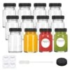12pcs 2oz Small Clear Glass Bottles With Lids For Liquids, Wide Mouth Short Jars With Caps Mini Glass Juice Bottles For Potion, Ginger Shots, Oils, With Waterproof Stickers And Brush