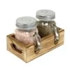 Mason Jar Salt And Pepper Shakers Set With Wood Caddy, Easy To Clean & Refill For Farmhouse Kitchen Table, Rustic Home Decor And Gifts