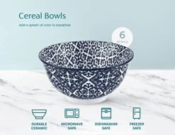 Cereal Bowls, Ceramic Make, Vibrant Color, Multi Color Designs, Bowls For Thanksgiving, Christmas And Kitchen Perfect For Soup, Pasta, Salad, Ice Cream, Set Of 6, 18oz (Navy) -KitchenAid Shop 415DAQzDHRL
