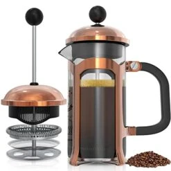 French Press Coffee Maker, Stainless Steel Small French Press 12 Oz Glass 4 Level Filtration System, Durable Heat Resistant Borosilicate Coffee Presser Single Cup