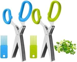 Kitchen Scissors Heavy Duty Herb Scissors 5 Blades Stainless Steel Cutting Shears Multipurpose Safe Chopping Scissors Whit Cleaning Comb (Blue+Green)