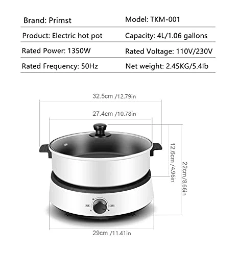 1300w Electric Hot Pot Korean Grill Separate Design Multi-Functional Electric Cooker And Steamer For 2-5 People (Size : White) 3 1300w Electric Hot Pot Korean Grill Separate Design Multi-Functional Electric Cooker And Steamer For 2-5 People (Size : White)