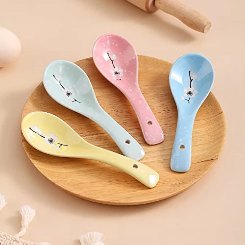 Ceramic Soup Spoons 4 Pieces, Asian Chinese Japanese Korea Porcelain Soup Spoon For Soup, Dumpling, Wonton, Cereal 6 Ceramic Soup Spoons 4 Pieces, Asian Chinese Japanese Korea Porcelain Soup Spoon For Soup, Dumpling, Wonton, Cereal - Image 4