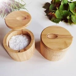 Bamboo Big Dipper Large Salt Cellar With Spoon And Magnetic Swivel Lid, 10 Ounce Storage Box