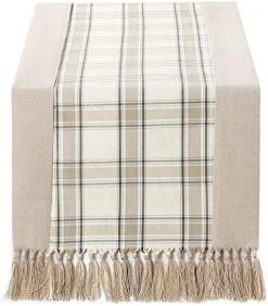 15 X 72 Inch Buffalo Checks Linen Table Runner With Handmade Fringed, Rustic Farmhouse Style Wide Table Runners 72 Inches Long For Dining Room, Dresser - Beige Plaid -KitchenAid Shop 415yu60iEML. AC