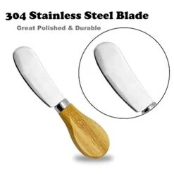 Cheese Spreaders With Bamboo Handle, 5 Inch Stainless Steel Butter Spreader, Deluxe Sandwich Cream Cheese Condiment Knives- 6Pieces -KitchenAid Shop 4161gcvYYWL