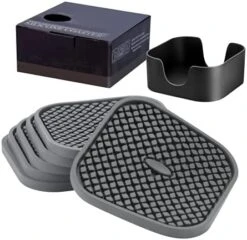 Silicone Drink Coasters Set Of 6 , IPHOX 3.94 Inches Flexible Heat Resistant Coaster For Drinks With Deep Grooved And Non-Slip Bottom, Protect Furniture From Dirty And Scratched (Grey) -KitchenAid Shop 416MClurfGS. AC