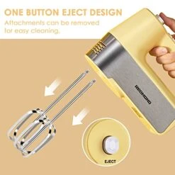 REDMOND Electric Hand Mixer, 5-Speed Hand Mixer With Measuring Storage Case, Kitchen Handheld Mixer Includes Dough Hooks, Whisk And Beaters For Cream, Cake, Cookies, Eggs 250W Hand Mixer With Measuring Box, HM018 Yellow -KitchenAid Shop 416Q5KkgyVL