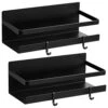 Bekith 2 Pack Magnetic Spice Rack With 4 Removable Hooks, Fridge Organizer Shelf, Single Tier Refrigerator Storage Shelf For Holding Spices, Jars, Bottle, Beverage, Black