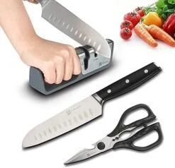 Knife Sharpeners, Kitchen Scissors，Santoku Knife, 3 Pack Kitchen Knife Set For Home And Restaurants, Gift Box Packed. -KitchenAid Shop 416bRnyIdL. AC