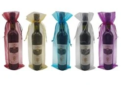 20pcs Sheer Organza Wine Bags 5.5x14.5 Inch Reusable Simple Bottle Wrap Dresses Festive Packaging Baby Shower Wedding Favors Samples Display Drawstring Pouches (Multi)