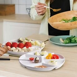 Fondue Plates Divided 5-Sections Round Ceramic Dinner Plates Set Of 4, Chip & Dip Serving Trays Perfect For Serving Fondue Food, Sauces And Condiments -KitchenAid Shop 416tmMX1oZL