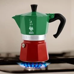 Bialetti - Moka Express Italia Collection: Iconic Stovetop Espresso Maker, Makes Real Italian Coffee, Moka Pot 3 Cups (4.3 Oz - 130 Ml), Aluminium, Colored In Red Green Silver -KitchenAid Shop 416y9D5chQL