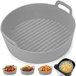 2 Pcs Silicone Air Fryer Liners-Reusable Heat Resistant Food Safe Silicone Bowl/Pot For Air Fryer And Microwave (GREY+GREY- 8inch) -KitchenAid Shop 4178k00d0cL. AC
