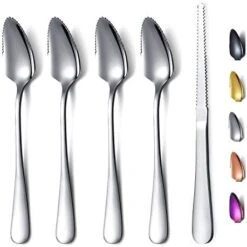 Grapefruit Spoons 5 Pieces Set, 4 Stainless Steel Grapefruit Spoon And 1 Grapefruit Knife With Titanium Plating, Grapefruit Utensil Set, Serrated Edges Spoon Pack Of 5 (Silver) -KitchenAid Shop 4178pQkME2L. AC