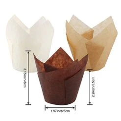200pcs Tulip Cupcake Baking Cups, Muffin Baking Liners Holders, Rustic Cupcake Wrapper, Brown, White And Nature Color